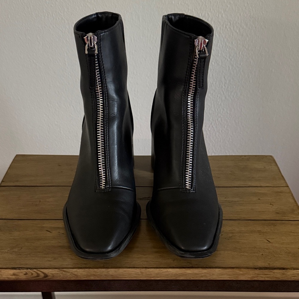 OPEN EDIT Black Ankle Zip Front Boots